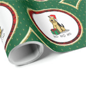Papier Cadeau Noël Père Noël Airedale Terrier HO HO Cher (Coin rond)