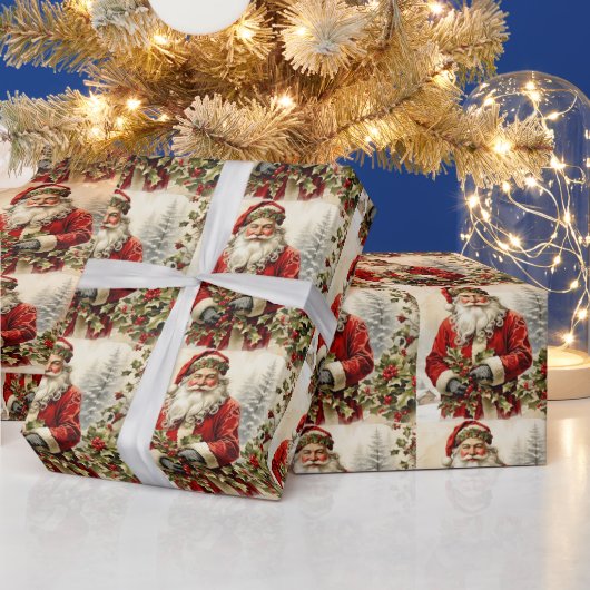 Papier Cadeau Noël Père Noël avec Holly Berry (Vacances)