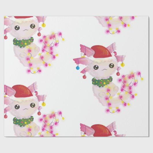 Papier Cadeau Noël père Noël axolotl (Plat)