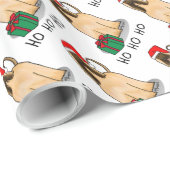 Papier Cadeau Noël Père Noël Chapeau Afghan Hound Chien Fawn mig (Coin rond)