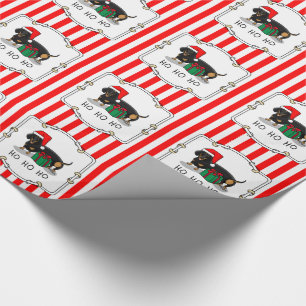 Papier Cadeau Noël Père Noël Dachshund (S noir & tan) Drôle