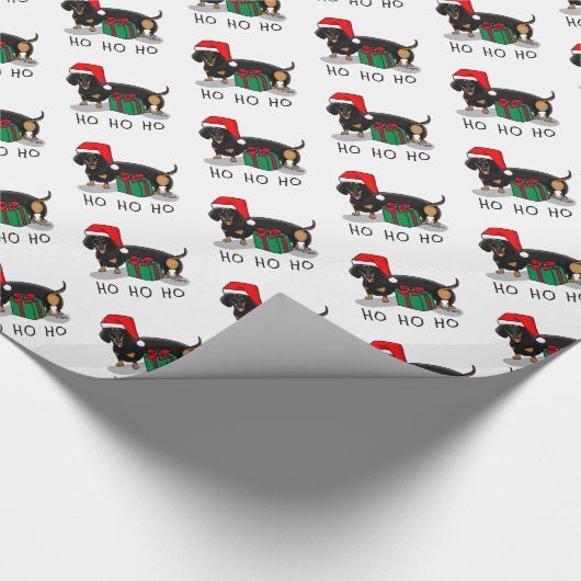 Papier Cadeau Noël Père Noël Dachshund (S noir & tan) Drôle (Coin)