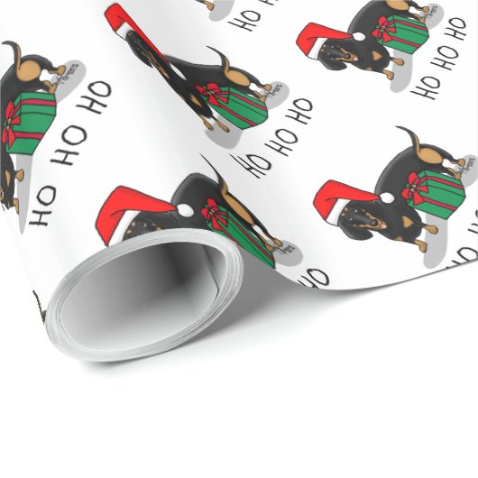 Papier Cadeau Noël Père Noël Dachshund (S noir & tan) Drôle (Coin rond)