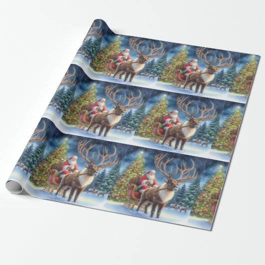 Papier Cadeau Noël Père Noël et Reindeer AI (Déroulé)