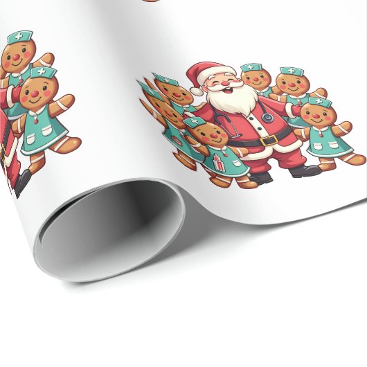 Papier Cadeau Noël Père Noël Pain d'épices Infirmières (Coin rond)