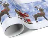 Papier Cadeau Noël Père Noël Reindeder dormant neige (Coin rond)
