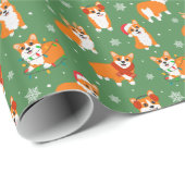 Papier Cadeau Noël Père Noël Reindeer Happy Corgi chien animal (Coin rond)