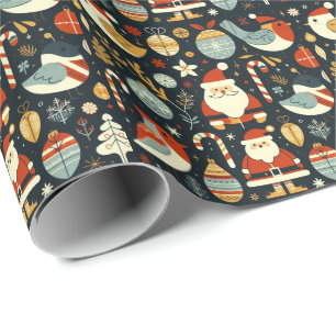 Papier Cadeau Noël Père Noël Robins Roumain Drapeaux couleurs