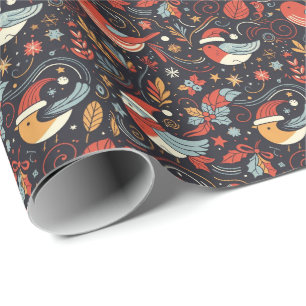 Papier Cadeau Noël Père Noël Robins Roumain Drapeaux couleurs