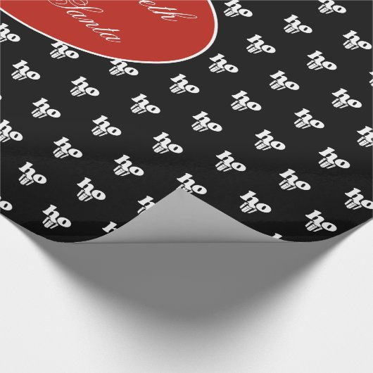 Papier Cadeau Noël Père Noël Salutation Ho Ho Ho noir et blanc (Coin)