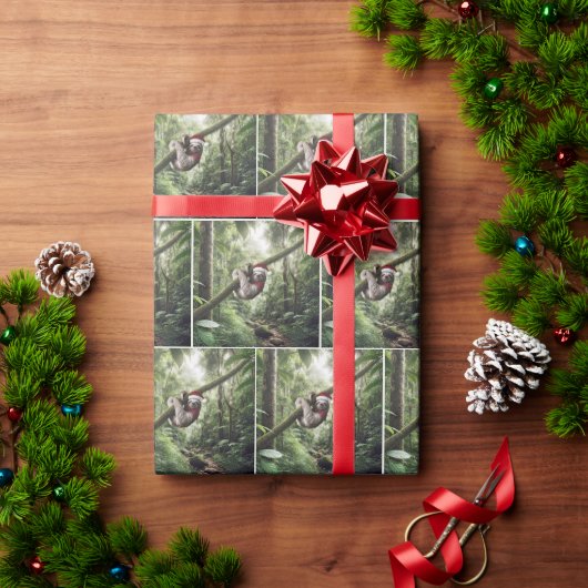 Papier Cadeau Noël Père Noël Sloth Dans Rainforest (Cadeau de vacances)