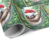 Papier Cadeau Noël Père Noël Sloth Dans Rainforest (Coin rond)