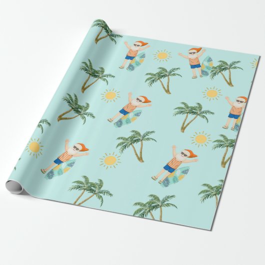 Papier Cadeau Noël Père Noël Tropical Beach été (Déroulé)