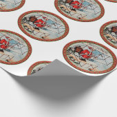 Papier Cadeau Noël Père Noël volant un vieil avion (Coin)