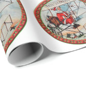 Papier Cadeau Noël Père Noël volant un vieil avion (Coin rond)