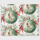 Papier Cadeau Noël Père Papa Fils Aquarelle Ornement (Plat)