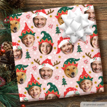 Papier cadeau Noël personnalisé avec visage drôle