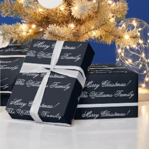 Papier Cadeau Noël personnalisé bleu minuit pailleté argent