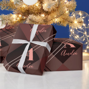 Papier Cadeau Noel personnalisé en rose de marron