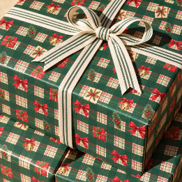 Papier Cadeau Noël personnalisé vert écossais vintage