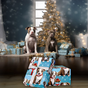 Papier Cadeau Noel Piebald PitBull Puppies Rubans rouges