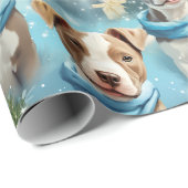 Papier Cadeau Noël Piebald Pitbull Pups Bleu Écharpe (Coin rond)