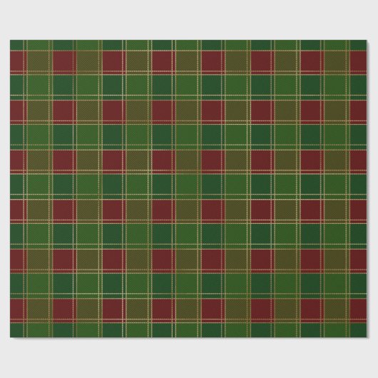 Papier Cadeau Noël plaid bordeaux or vert élégant (Plat)