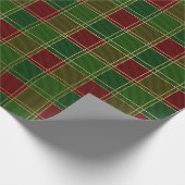 Papier Cadeau Noël plaid bordeaux or vert élégant (Coin)
