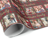 Papier Cadeau Noël Plaid Gold Custom Family 6 Photo Collage (Coin rond)