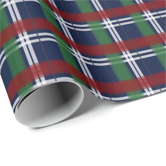 Papier Cadeau Noël Plaid Green and Red Navy Blue (Coin rond)