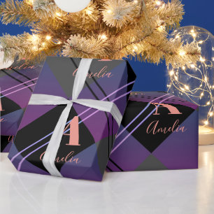 Papier Cadeau Noël Plaid Moderne Violet