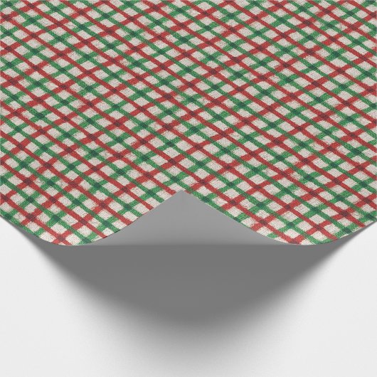 Papier Cadeau Noël Plaid Rouge Vert Faux Burlap Rustique (Coin)