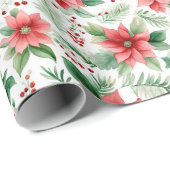 Papier Cadeau Noël Poinsettas (Coin rond)
