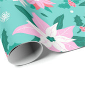 Papier Cadeau Noel poinsettia bagages motifs (Coin rond)