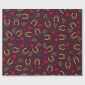 Papier Cadeau Noël Poinsettia Horseshoe Motif équestre (Plat)