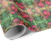 Papier Cadeau Noel Poinsettia peinture aquarelle originale (Coin rond)