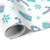 Papier Cadeau Noël présente des flocons de neige Noël moderne (Coin rond)