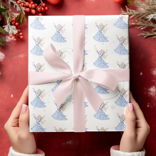 Papier Cadeau Noël Princess Blue Winter Snowflakes