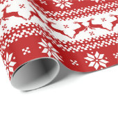 Papier Cadeau Noël Pull Ugly Renne & Flocons de Neige (Coin rond)