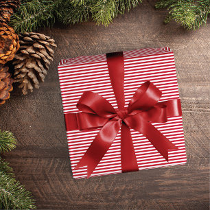Papier Cadeau Noël Rayure Rouge Blanche Élégant Classique