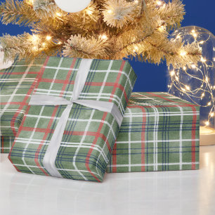 Papier Cadeau Noël Rayures Carreaux Vert Rouge Blanc