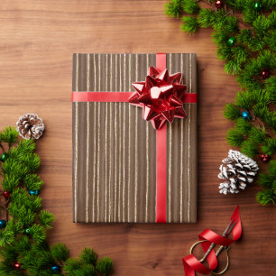 Papier Cadeau Noël Rayures Or Marron