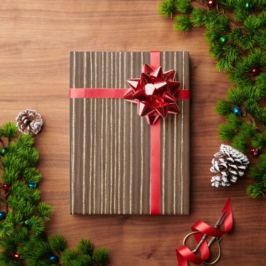 Papier Cadeau Noël Rayures Or Marron (Cadeau de vacances)