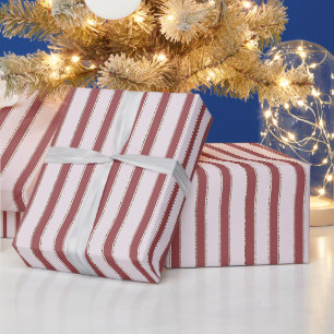 Papier Cadeau Noël Rayures Rose Rouge Blush