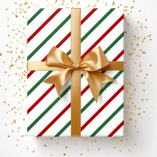 Papier Cadeau Noël Rayures Rouges Vertes Élégantes