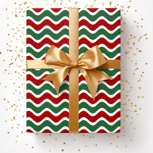 Papier Cadeau Noël Rayures Rouges Vertes Modernes