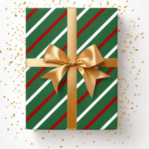 Papier Cadeau Noël Rayures Vertes Modernes
