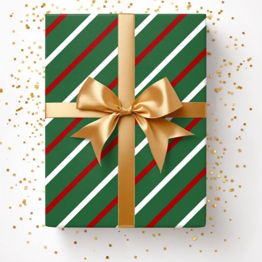 Papier Cadeau Noël Rayures Vertes Modernes