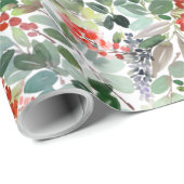 Papier Cadeau Noël Red Berries Vert Vacances Cadeau (Coin rond)
