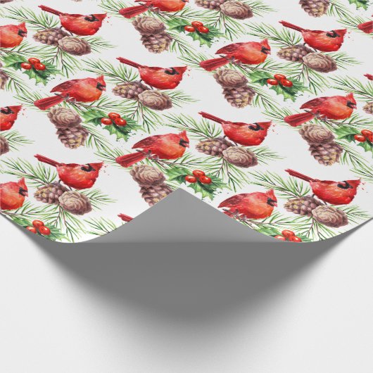 Papier Cadeau Noël Red Cardinal Birds Holly Berry Branch (Coin)